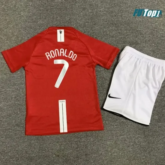 Camiseta Barata RONALDO 7 Manchester United Local Primera Equipación 2007/08 Retro Clasico Niño