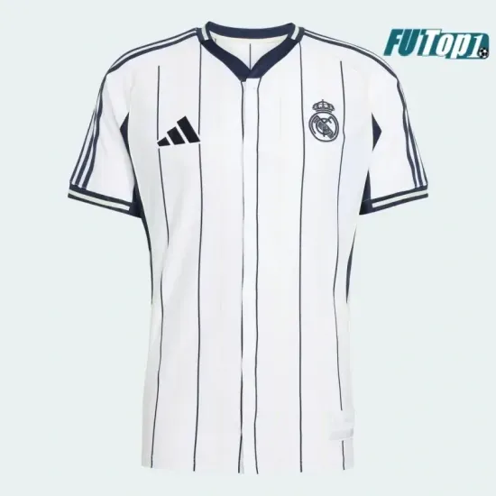 Camiseta Calidad AAA Real Madrid 2025/26 Baseball Shirt Blanco/Azul Marino