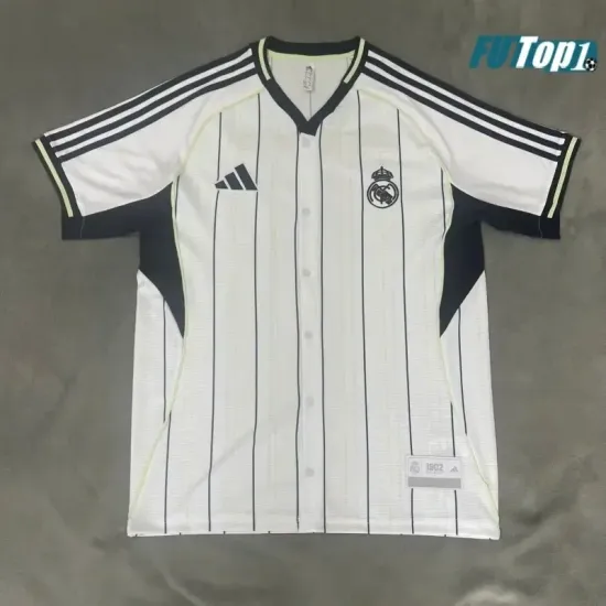 Camiseta Calidad AAA Real Madrid 2025/26 Baseball Shirt Blanco/Azul Marino