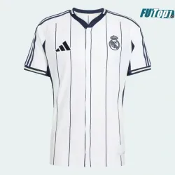 Camiseta Barata Real Madrid 2025/26 Baseball Shirt Blanco/Azul Marino Versión Jugador