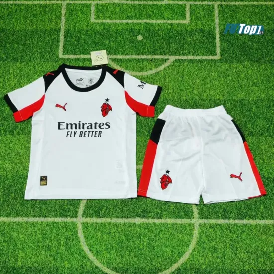Camiseta AC Milan Segunda Equipación 2025/2026 Blanco Niño Kit