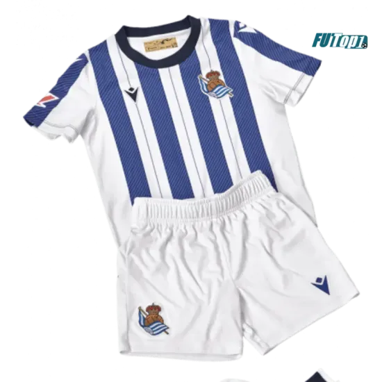 Camiseta Real Sociedad Primera Equipación 2025/2026 Azul/Blanco Niño Kit con Parche La Liga