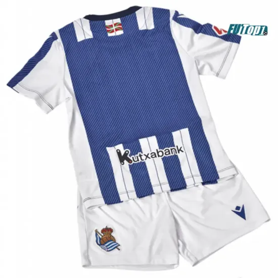 Camiseta Real Sociedad Primera Equipación 2025/2026 Azul/Blanco Niño Kit con Parche La Liga