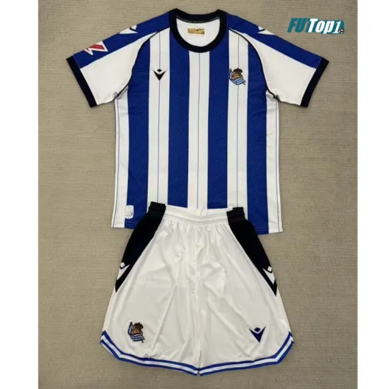 Camiseta Real Sociedad Primera Equipación 2025/2026 Azul/Blanco Niño Kit con Parche La Liga