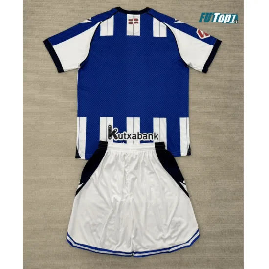 Camiseta Real Sociedad Primera Equipación 2025/2026 Azul/Blanco Niño Kit con Parche La Liga
