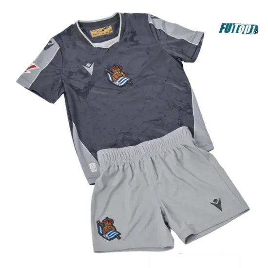 Camiseta Real Sociedad Segunda Equipación 2025/2026 Azul Marino/Gris Niño Kit con Parche La Liga