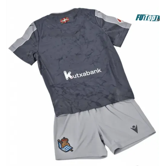 Camiseta Real Sociedad Segunda Equipación 2025/2026 Azul Marino/Gris Niño Kit con Parche La Liga