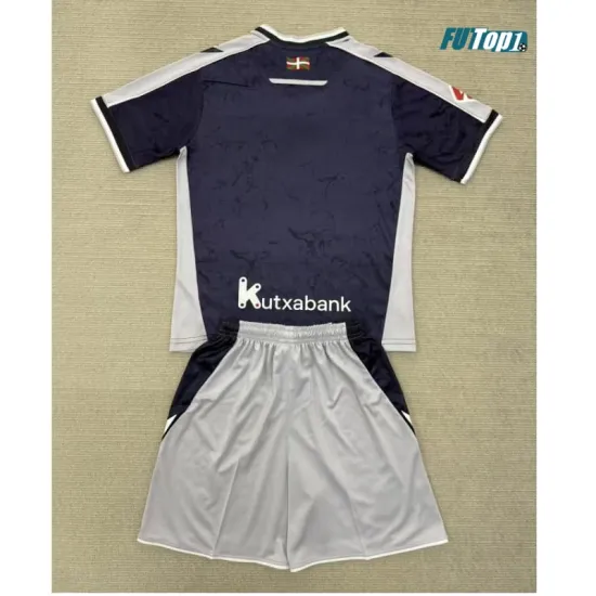 Camiseta Real Sociedad Segunda Equipación 2025/2026 Azul Marino/Gris Niño Kit con Parche La Liga