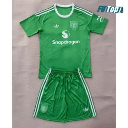 Camiseta Barata de Portero Manchester United 2025/2026 Niño Verde/Blanco