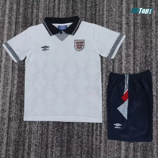 Camiseta Inglaterra Local 1990 Blanco Niño Kit Retro