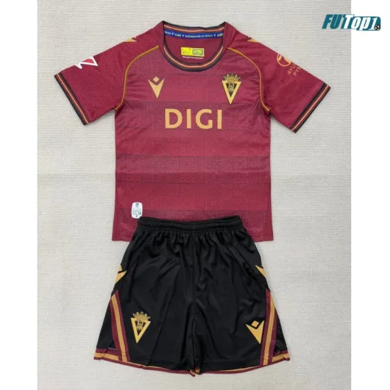 Camiseta Cadiz Visitante 2025/2026 Rojo Oscuro Niño Kit con Parche La Liga