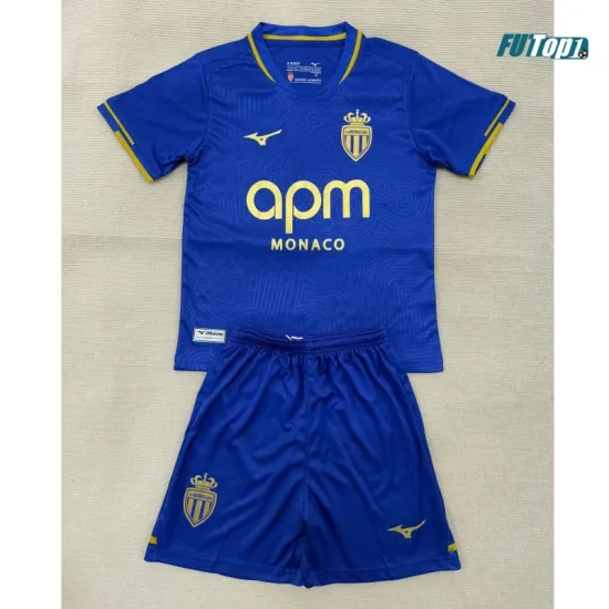 Camiseta Monaco Visitante 2025/2026 Azul/Dorado Niño Kit