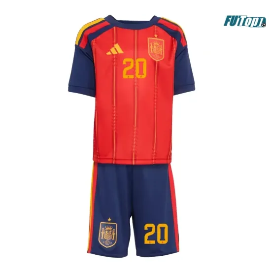 Camiseta Pedri 20 España Local 2026 Rojo/Azul Niño Kit
