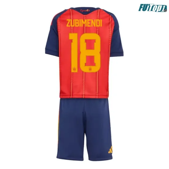 Camiseta Zubimendi 18 España Local 2026 Rojo/Azul Niño Kit