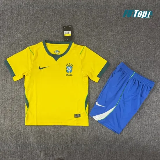 Camiseta Brasil Local Mundial 2026 Amarillo Niño Kit