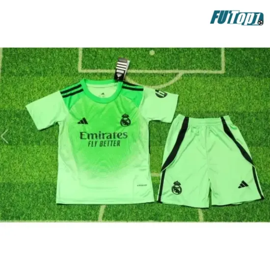Camiseta de Portero Real Madrid 2025/2026 Niño Kit Verde con Parche HP