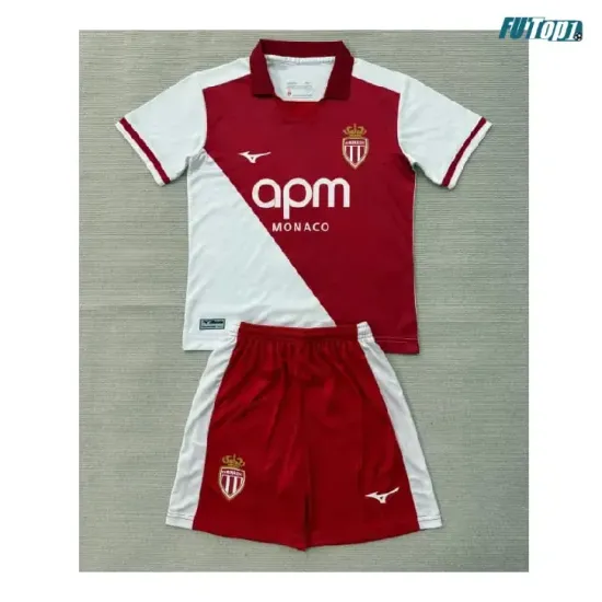 Camiseta Monaco Local 2026/2027 Rojo/Blanco Niño Kit