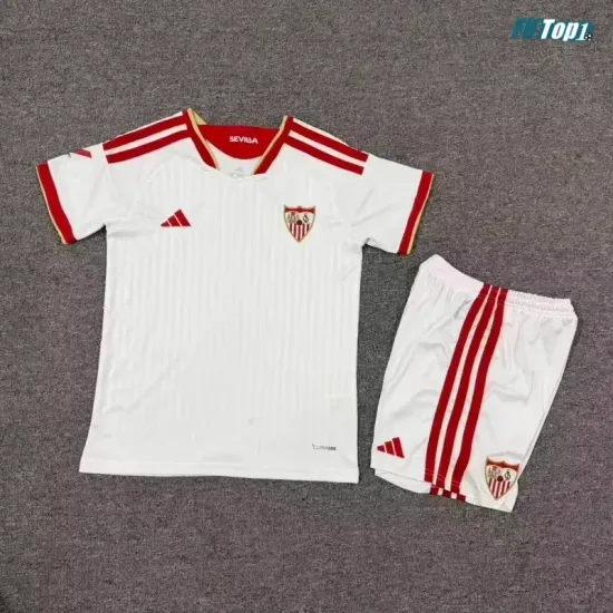 Camiseta Sevilla FC Local 2026/2027 Blanco Niño Kit con Parche La Liga
