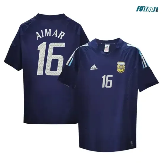 Camiseta Aimar 16 Argentina Visitante 2002 Azul Marino Retro