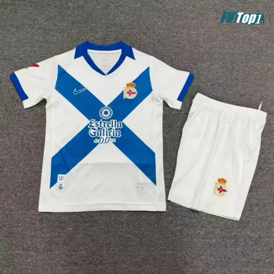 Camiseta Deportivo De La Coruna Alternativo 2026/2027 Blanco/Azul Niño Kit con Parche La Liga