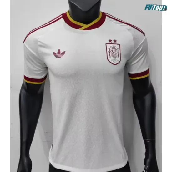 Camiseta España Visitante Mundial 2026 Versión Jugador Blanco/Rojo 2 Estrellas