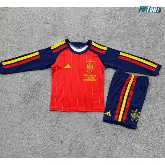 Camiseta España Local Mundial 2026 ML Rojo/Azul Niño Kit Edición Final
