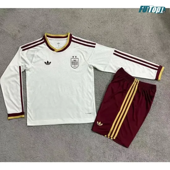 Camiseta España Visitante Mundial 2026 ML Blanco Niño Kit 2 Estrellas