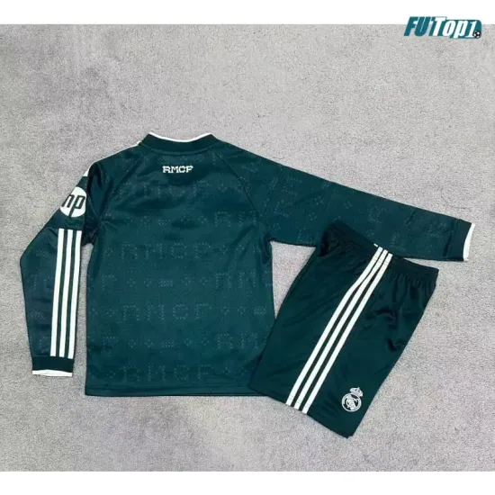 Camiseta Real Madrid Visitante 2026/2027 ML Verde Oscuro Niño Kit con Parche HP