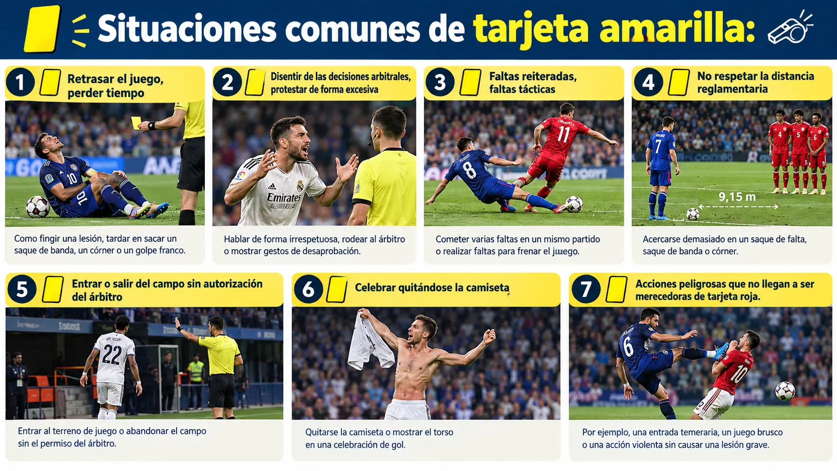 Situaciones en las que se muestra tarjeta amarilla.