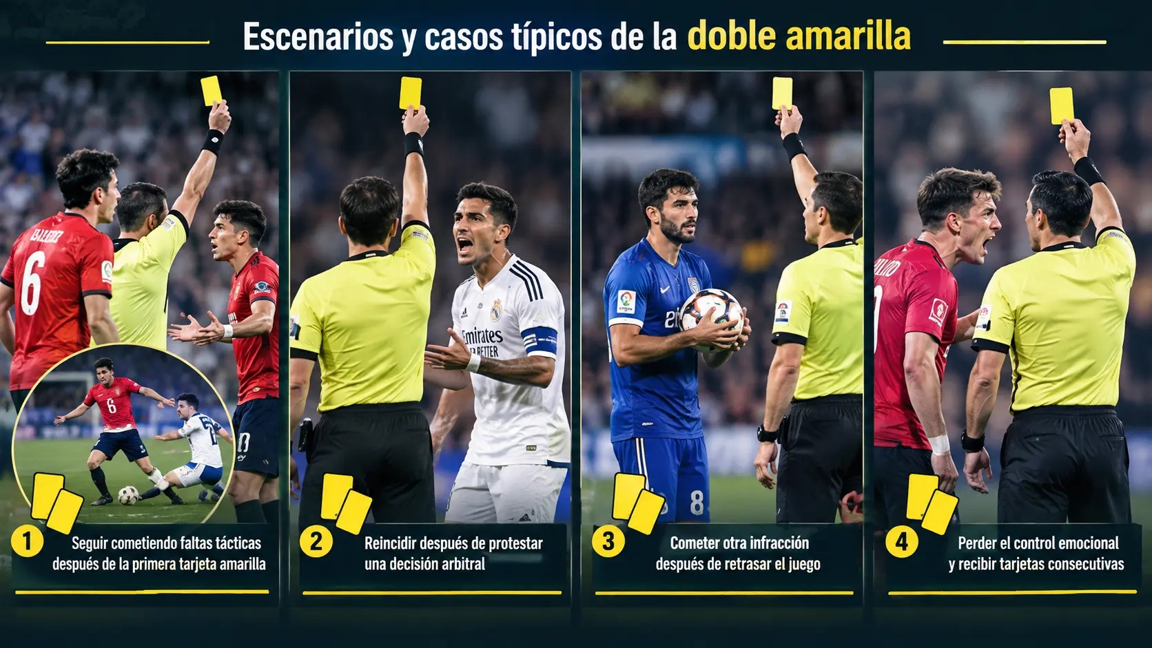 Situaciones en las que dos amarillas se convierten en roja.