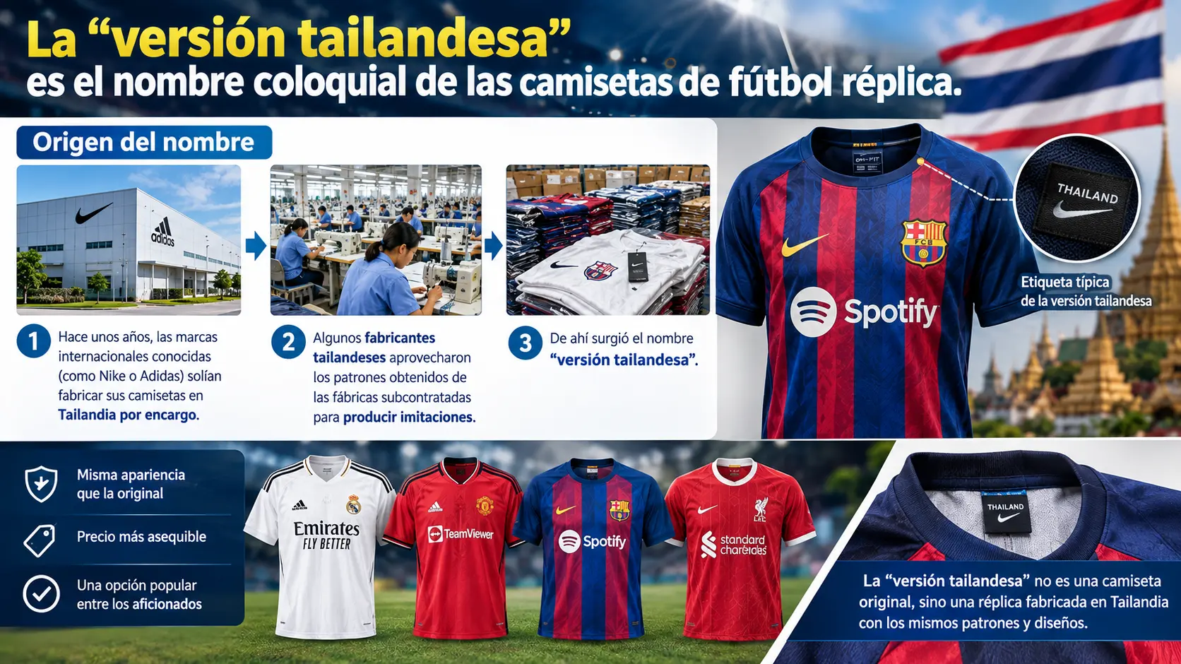 La “versión tailandesa”: nombre coloquial de las camisetas réplica.