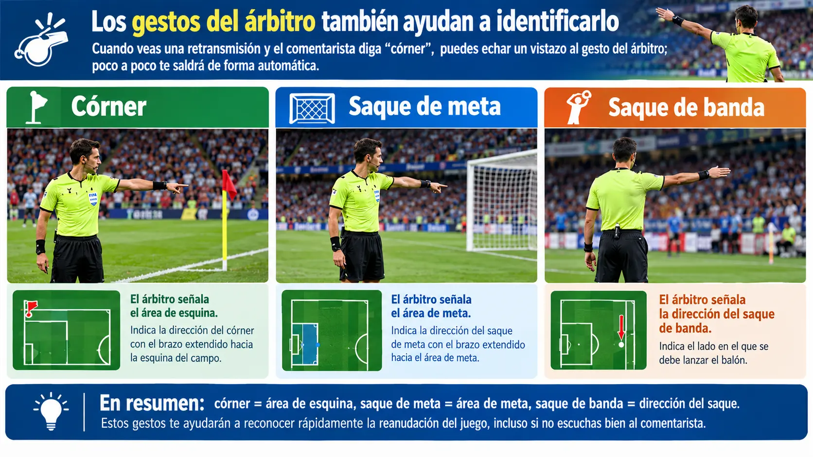 Las señales del árbitro también pueden ayudar a distinguirlos.