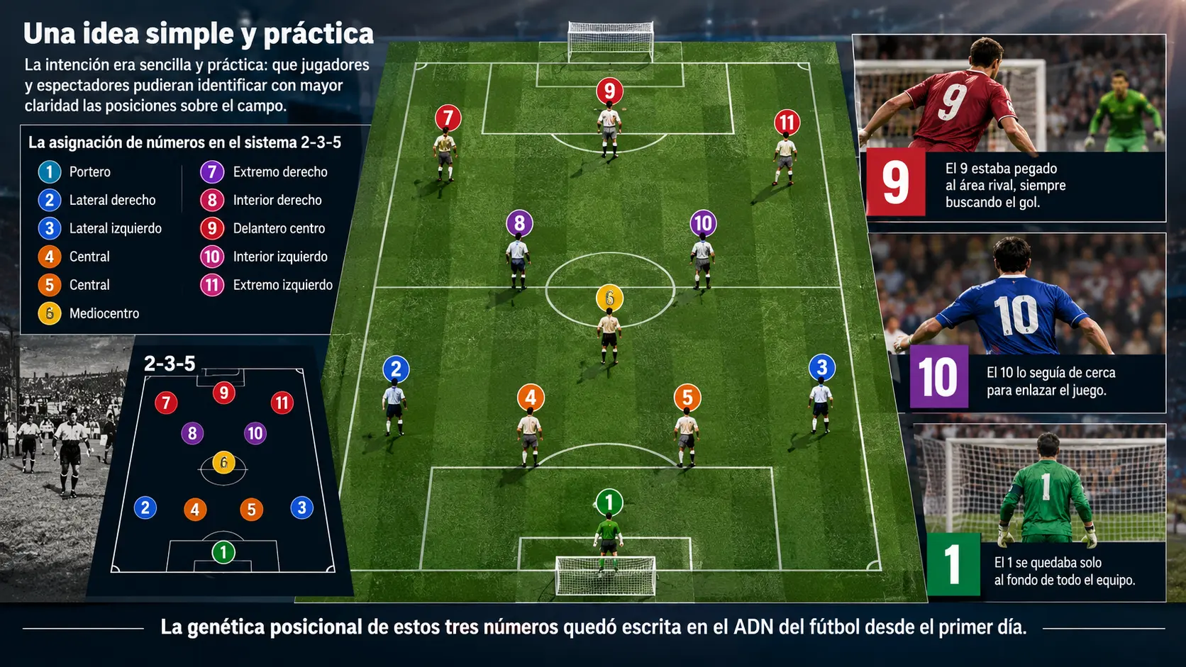 El significado cultural de los dorsales 1, 9 y 10 en el fútbol.