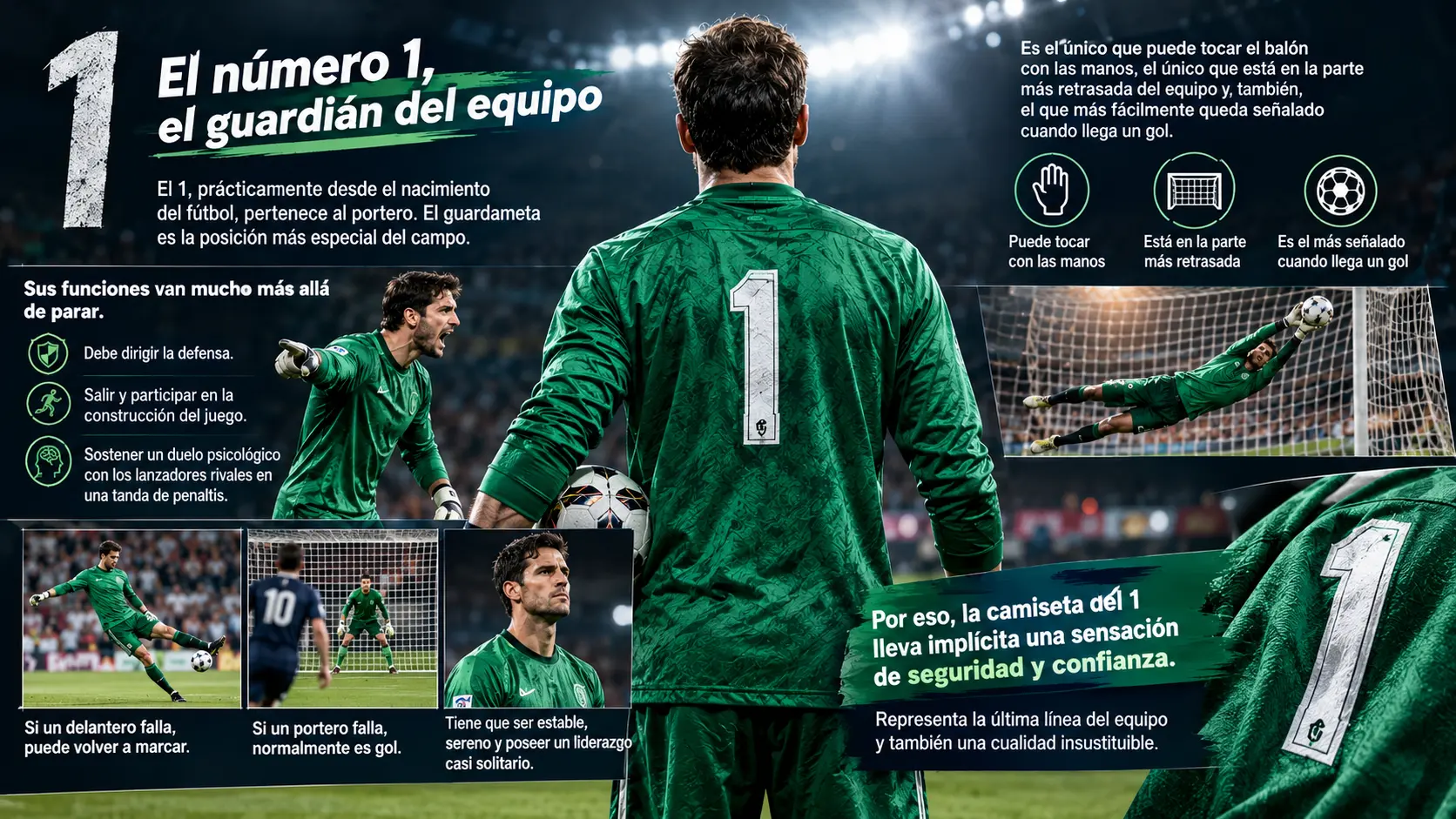 El dorsal 1 en el fútbol representa al portero.